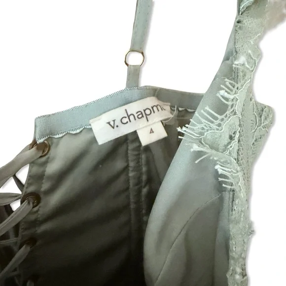 V. Chapman Mia Dress Sage Lace Tiered Midi Dress corset bustier Green Revolve 4 - Picture 5 of 10